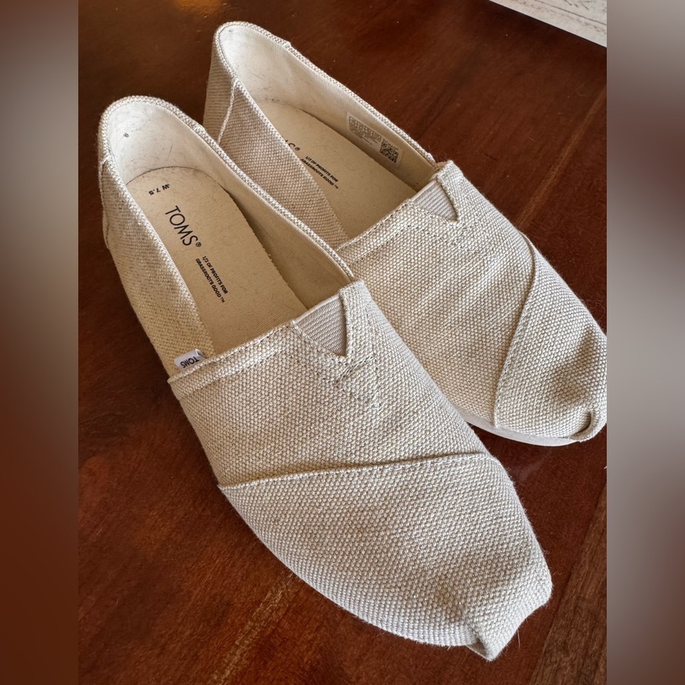 TOMS Tan GoldFleck SlipOn Flats Womens 7.5 Canvas Casual Comfort Shoes Boho 0031